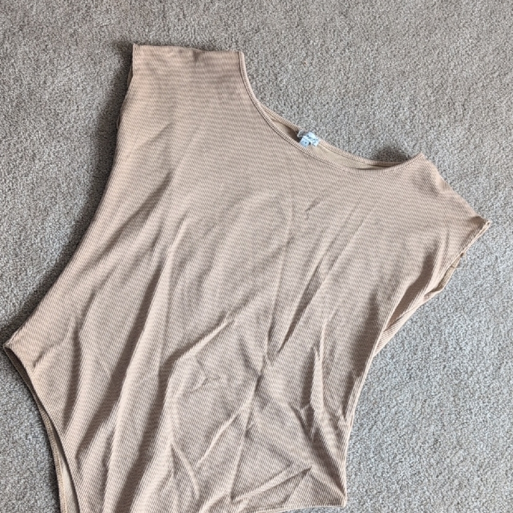 Tan Asymmetrical Sleeveless Bodysuit